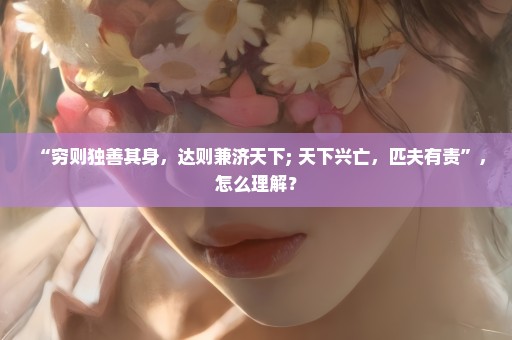 “穷则独善其身，达则兼济天下; 天下兴亡，匹夫有责”，怎么理解？
