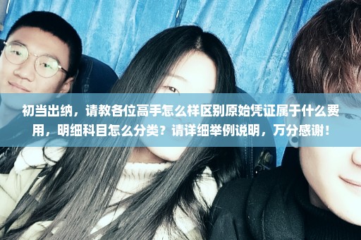 初当出纳，请教各位高手怎么样区别原始凭证属于什么费用，明细科目怎么分类？请详细举例说明，万分感谢！