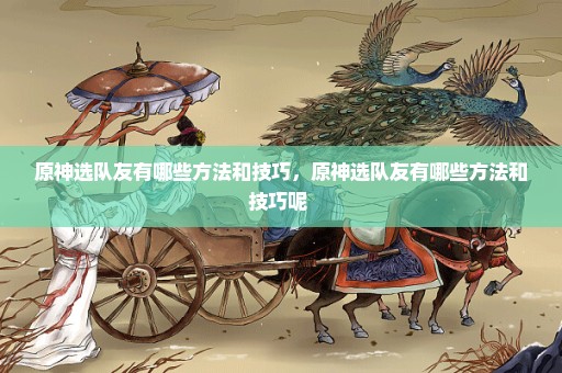 原神选队友有哪些方法和技巧，原神选队友有哪些方法和技巧呢 