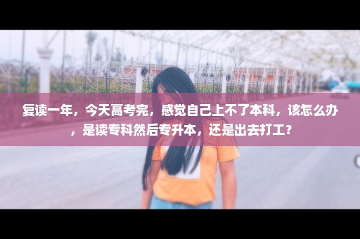 复读一年，今天高考完，感觉自己上不了本科，该怎么办，是读专科然后专升本，还是出去打工？