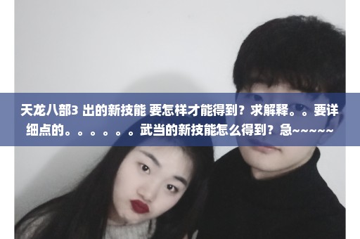 天龙八部3 出的新技能 要怎样才能得到？求解释。。要详细点的。。。。。。武当的新技能怎么得到？急~~~~~