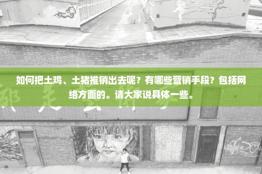 如何把土鸡、土猪推销出去呢？有哪些营销手段？包括网络方面的。请大家说具体一些。