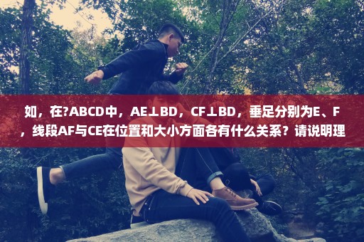如，在?ABCD中，AE⊥BD，CF⊥BD，垂足分别为E、F，线段AF与CE在位置和大小方面各有什么关系？请说明理