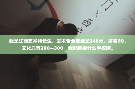 我是江西艺术特长生，美术专业成绩是240分，排名98，文化只有280--300。我能填报什么学校啊。