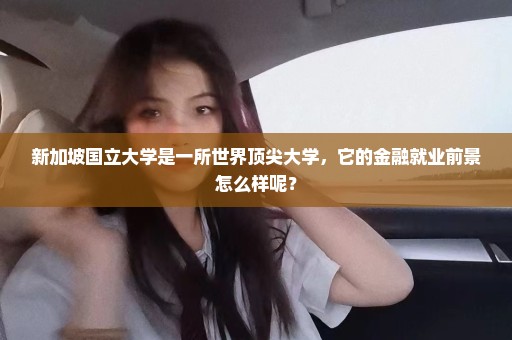 新加坡国立大学是一所世界顶尖大学，它的金融就业前景怎么样呢？