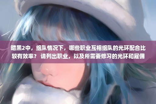 暗黑2中，组队情况下，哪些职业互相组队的光环配合比较有效率？ 请列出职业，以及所需要修习的光环和雇佣