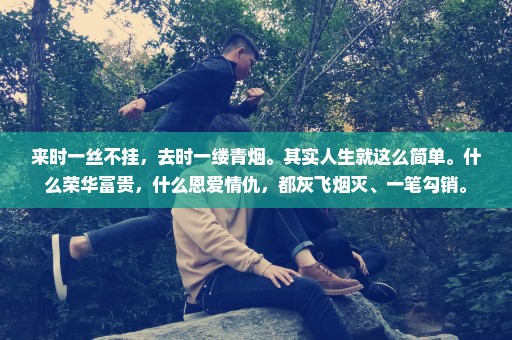 来时一丝不挂，去时一缕青烟。其实人生就这么简单。什么荣华富贵，什么恩爱情仇，都灰飞烟灭、一笔勾销。