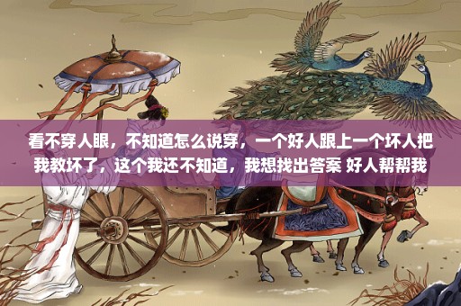 看不穿人眼，不知道怎么说穿，一个好人跟上一个坏人把我教坏了，这个我还不知道，我想找出答案 好人帮帮我
