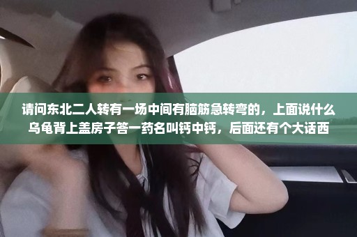 请问东北二人转有一场中间有脑筋急转弯的，上面说什么乌龟背上盖房子答一药名叫钙中钙，后面还有个大话西